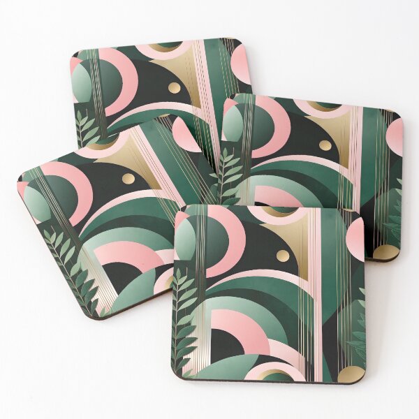 Item preview, Mid Century Botanical Retro Geometric Leaves  Florals  Pink Dark Green designed and sold by Prints and Lifestyle.