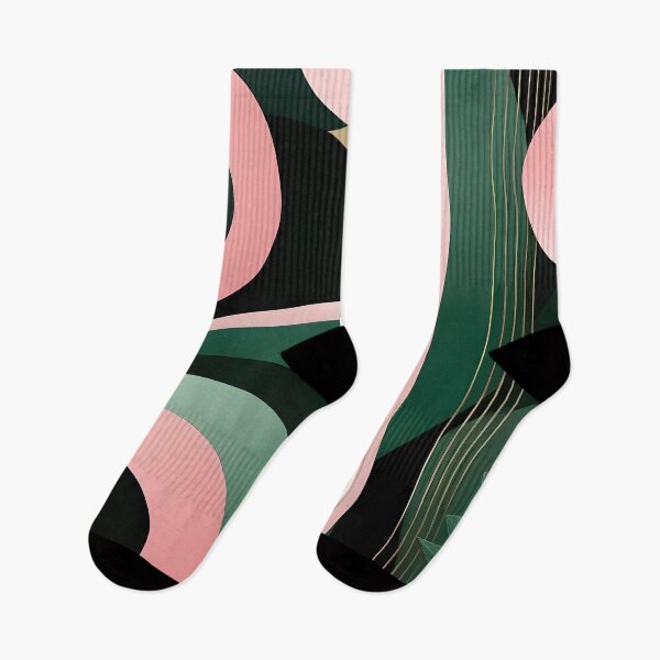 Item preview, Mid Century Botanical Retro Geometric Leaves  Florals  Pink Dark Green designed and sold by Prints and Lifestyle.