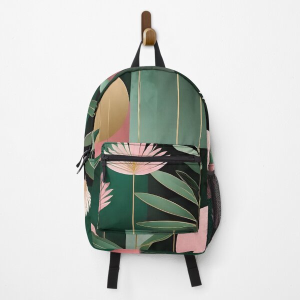 Item preview, Mid Century Botanical Retro Geometric Leaves Florals Pink Dark Green designed and sold by Prints and Lifestyle.