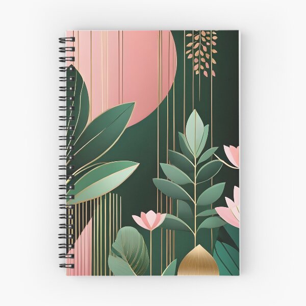 Item preview, Mid Century Botanical Retro Geometric Leaves  Florals Pink Dark Green designed and sold by Prints and Lifestyle.