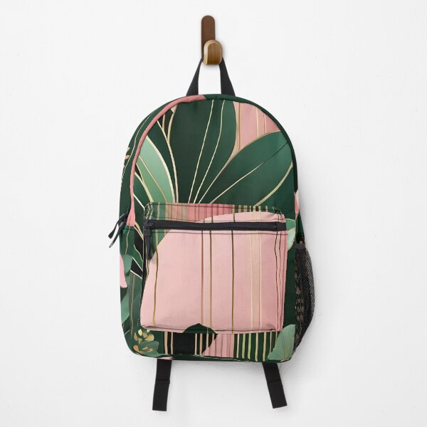 Item preview, Mid Century Botanical Retro Geometric Leaves  Florals Pink Dark Green designed and sold by Prints and Lifestyle.