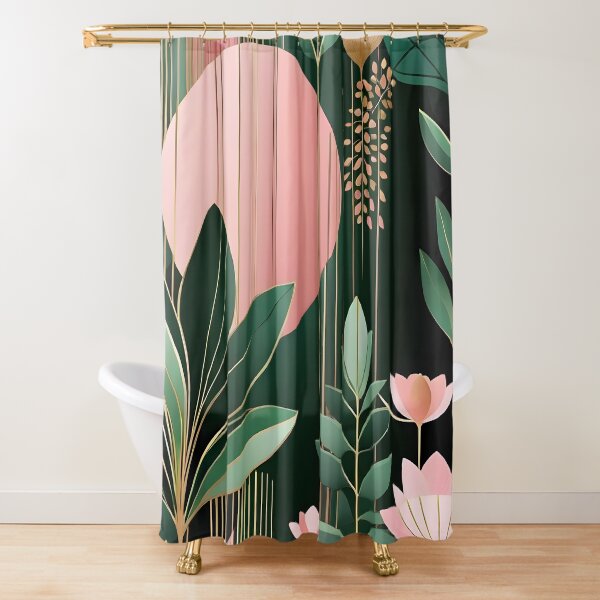 Item preview, Mid Cetury Modern Abstract Botanical Pink, Dark Green designed and sold by Prints and Lifestyle.