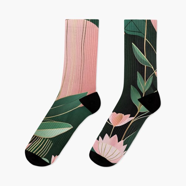 Item preview, Mid Century Botanical Retro Geometric Leaves  Florals Pink Dark Green designed and sold by Prints and Lifestyle.