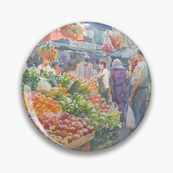 Item preview, Watercolor Painting of Bustling Street Market designed and sold by NitzanEArt.