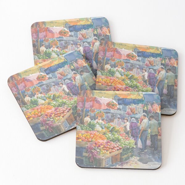 Item preview, Watercolor Painting of Bustling Street Market designed and sold by NitzanEArt.