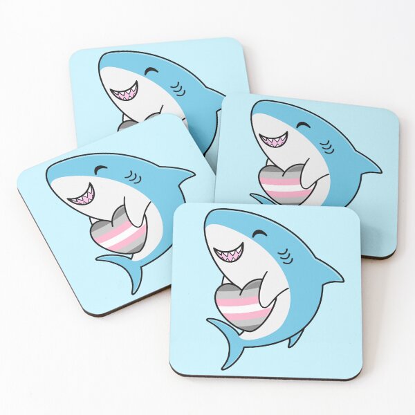 Item preview, Cute Happy Blahaj Blue Shark Holding a Demigirl Flag Heart designed and sold by AroAxel.