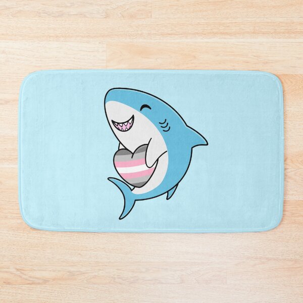Item preview, Cute Happy Blahaj Blue Shark Holding a Demigirl Flag Heart designed and sold by AroAxel.