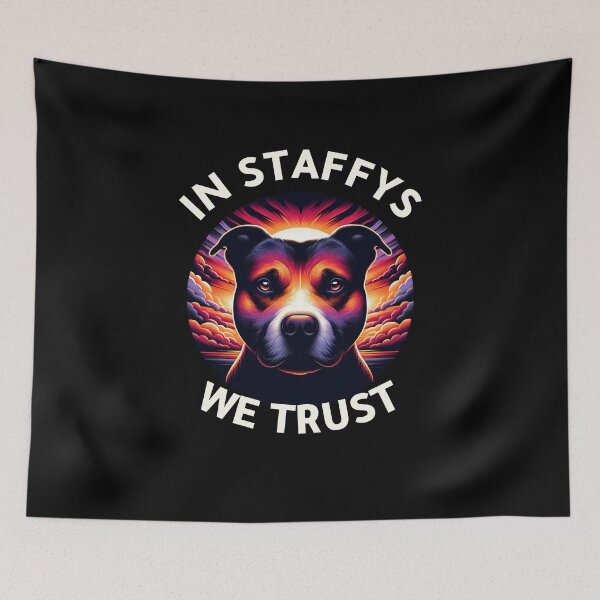 Item preview, Vibrant Staffy Dog Graphic Tee, In Staffys We Trust T-Shirt, Unique Dog Lover Gift, Bold Dog Art Shirt, Colorful Pet Design Tee designed and sold by SOBASTREAM.