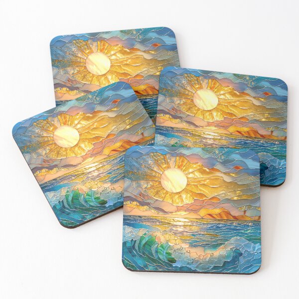 Item preview, Whimsical Ocean Waves at Sunset: Stained Glass Mosaic designed and sold by MargaretWiktor.