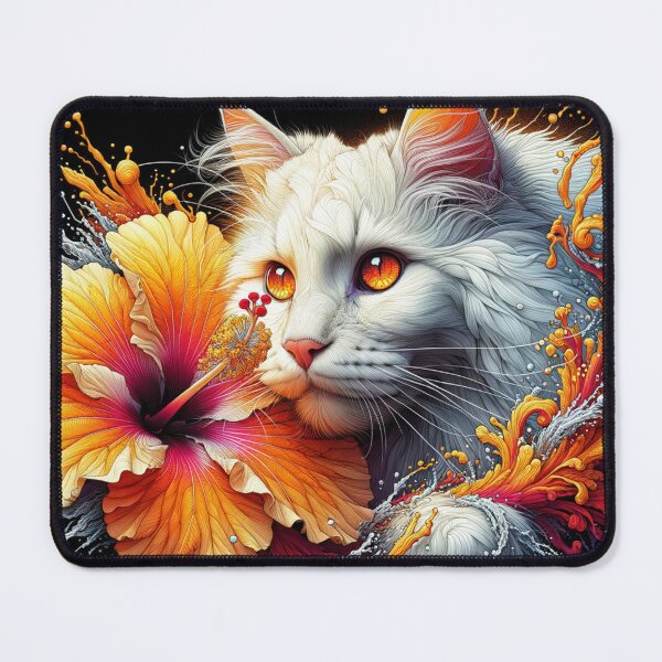 Item preview, Angelic Maine Coon Cat with Fantastic Hibiscus Flowers, 4k Wallpaper designed and sold by Keirnyx.