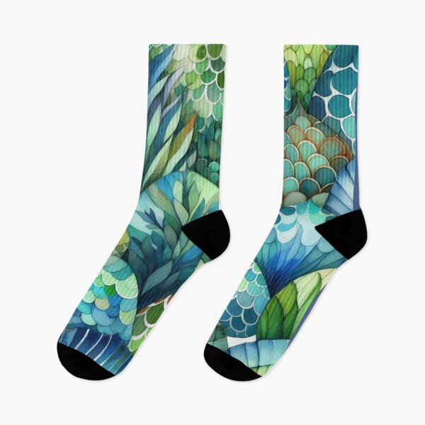 Item preview, Green and Blue Mermaid Scales Print designed and sold by SeaStarMermaids.