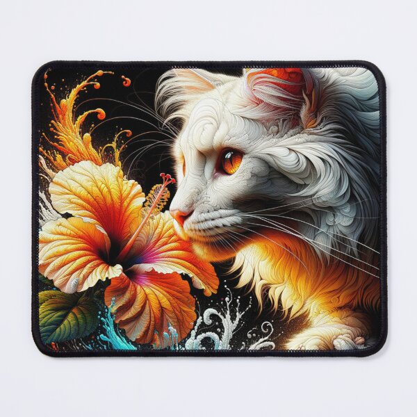 Item preview, Angelic Maine Coon Cat with Fantastic Hibiscus Flowers, 4k Wallpaper designed and sold by Keirnyx.