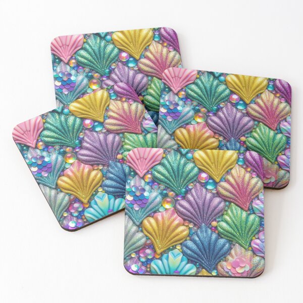 Item preview, Rainbow Glitter Shell Mermaid Tail Scales Print designed and sold by SeaStarMermaids.