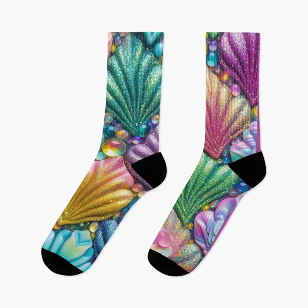 Item preview, Rainbow Glitter Shell Mermaid Tail Scales Print designed and sold by SeaStarMermaids.