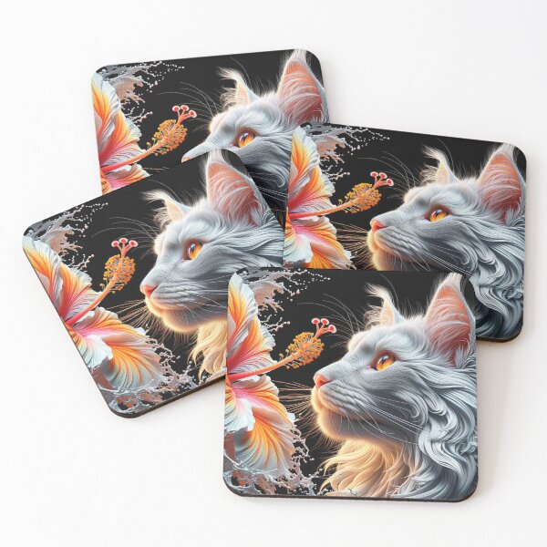 Item preview, Vibrant Fantasy Cat with Hibiscus Flower Stunning 4K Art Wallpaper designed and sold by Keirnyx.