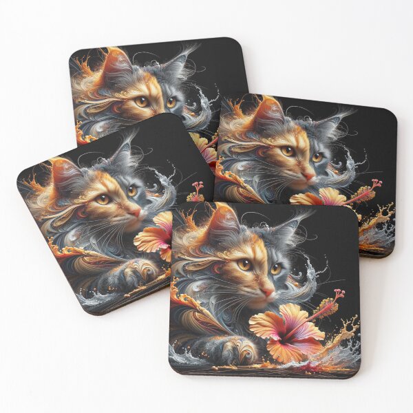 Aperçu de l'œuvre Artistic Cat with Vibrant Hibiscus Flower 4K Wallpaper créée et vendue par Keirnyx.