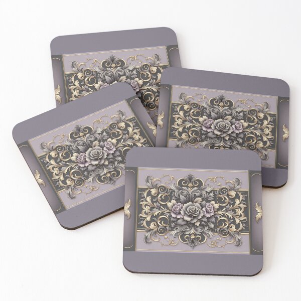 Item preview, Matte Lilac Grey, Gold & Black Rococo With Roses designed and sold by DesignsByPrnces.