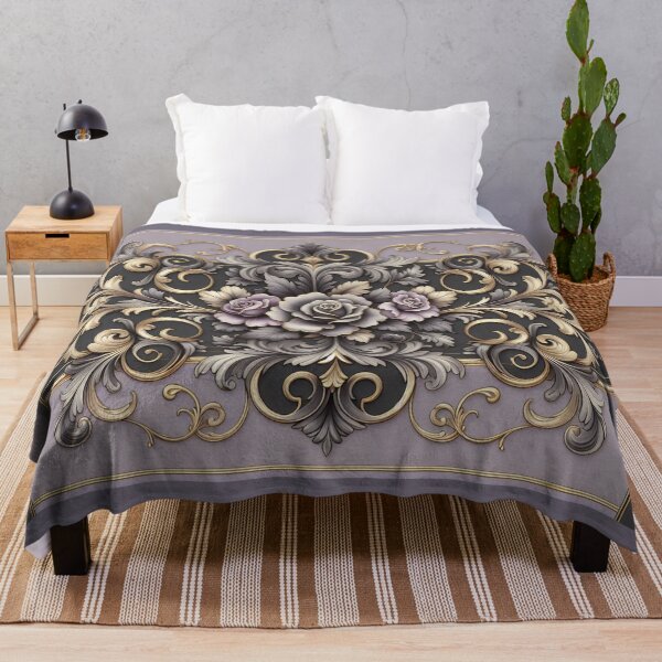 Item preview, Matte Lilac Grey, Gold & Black Rococo With Roses designed and sold by DesignsByPrnces.