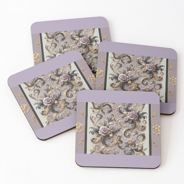 Item preview,  Matte Lilac Grey, Gold & Black Rococo With Roses designed and sold by DesignsByPrnces.