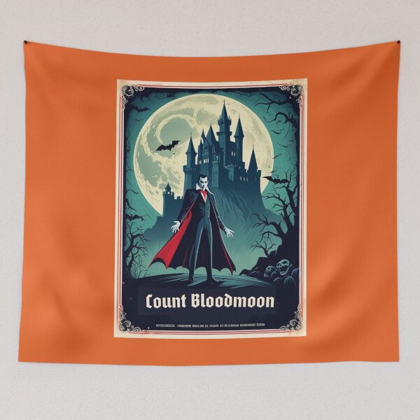 Item preview, Vintage Poster Vampire Halloween Spooky Count Bloodmoon Design for Men Women and Teens Gothic Streetwear designed and sold by AnalajiaDesigns.