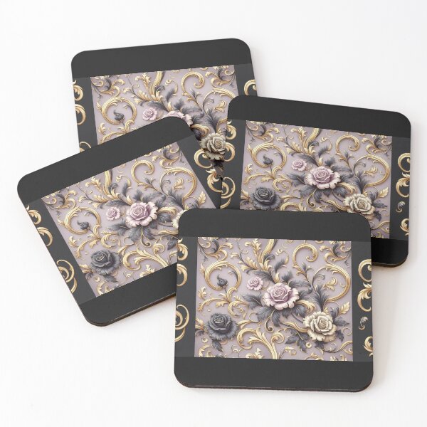 Item preview, Matte Lilac Grey, Gold & Black Rococo With Roses designed and sold by DesignsByPrnces.