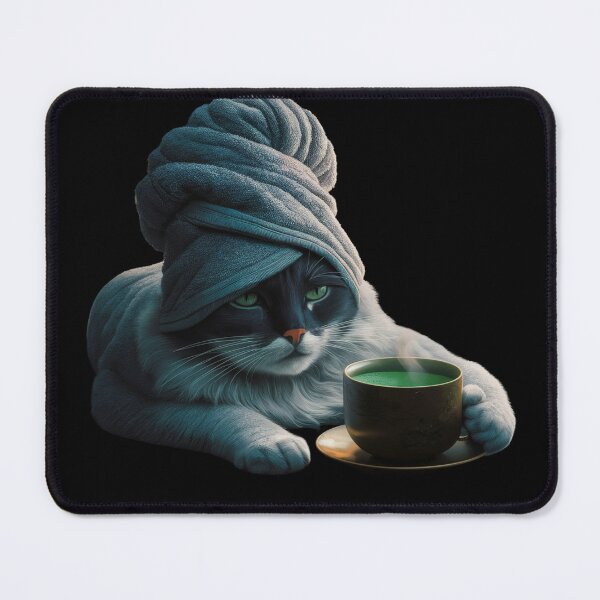 Item preview, Morning Ritual: Cat Wakes Up with a Cup of Matcha designed and sold by notevidia.