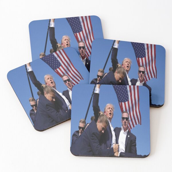 Item preview, Original iconic photo op of trump getting shot and bleeding, fist raised, American flag in the background, fight fight fight!! pro trump!  designed and sold by Stephani Analah.