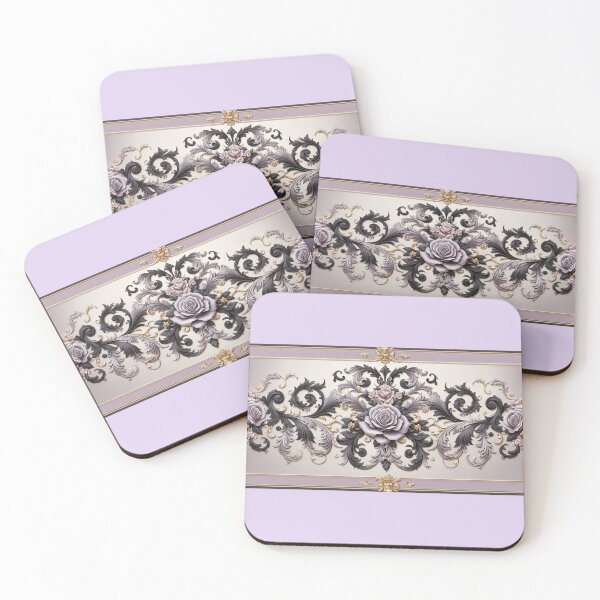Item preview, Matte Lilac Grey, Gold & Black Rococo With Roses designed and sold by DesignsByPrnces.