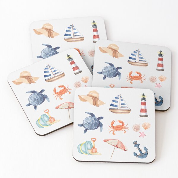 Item preview, Beach Watercolor Illustration Summer Seaside Holiday Coast Ship Ocean Maritime Baltic Sea designed and sold by Annika Shurafa.