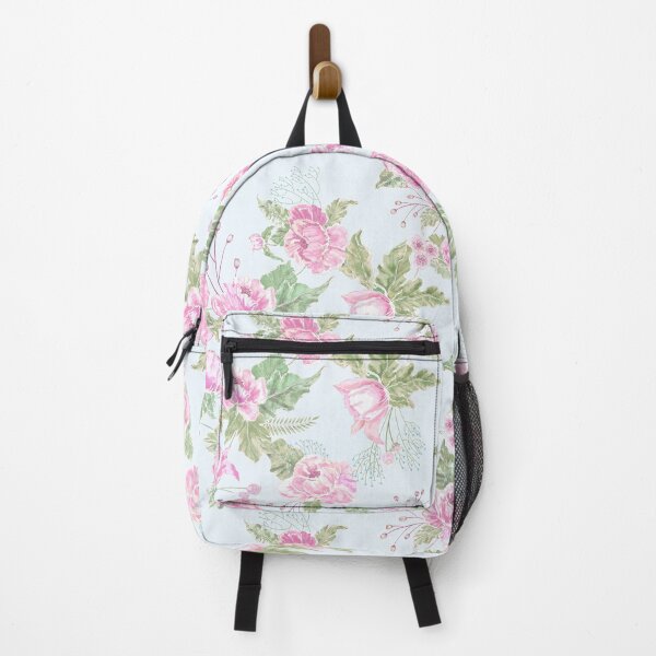 Item preview, Med. Bias climbing floral - pink on Lt. Blue designed and sold by kirstudio.