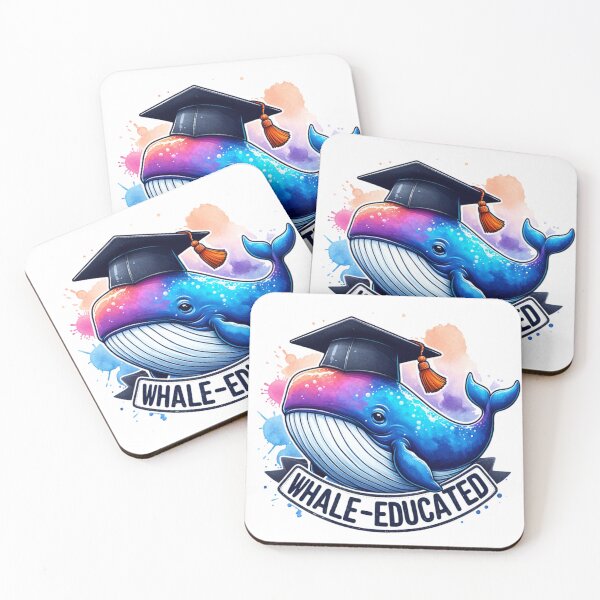 Artikelvorschau, Gut ausgebildet "Whale-Educated" - Süßes lustiges Abschlussgeschenk, hochgebildet, Bachelor, Phd, Master - Aquarelldesign entworfen und verkauft von Fun-N-Cool-Tees.