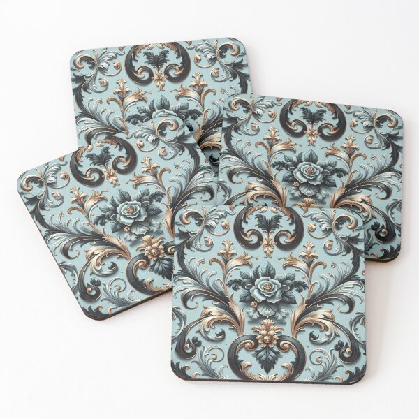 Item preview, Matte Sky Blue, Gold & Black Rococo With Roses designed and sold by DesignsByPrnces.
