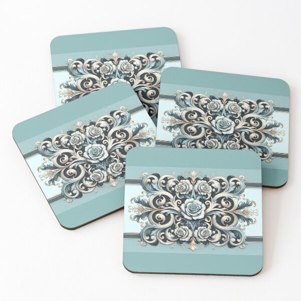 Item preview, Matte Sky Blue, Gold & Black Rococo With Roses designed and sold by DesignsByPrnces.