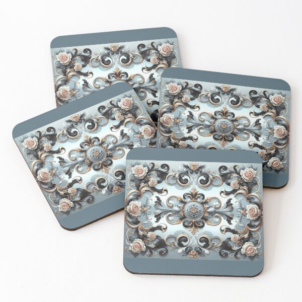 Item preview, Matte Sky Blue, Gold & Black Rococo With Roses designed and sold by DesignsByPrnces.