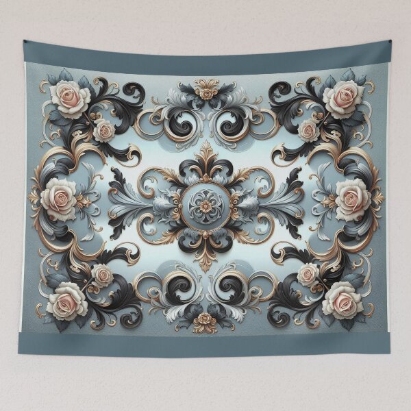 Item preview, Matte Sky Blue, Gold & Black Rococo With Roses designed and sold by DesignsByPrnces.
