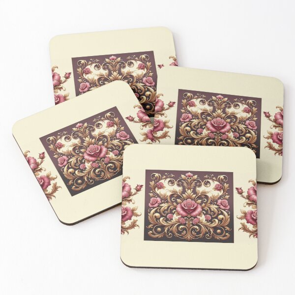 Item preview, Matte Burgundy, Gold & Orchid Pink Rococo With Roses designed and sold by DesignsByPrnces.