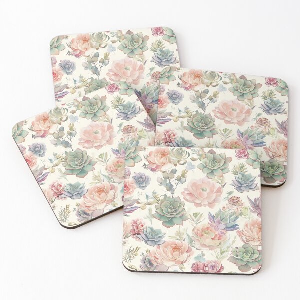 Item preview, seamless watercolor pattern with a mix of succulents and desert flowers designed and sold by DMay-art.