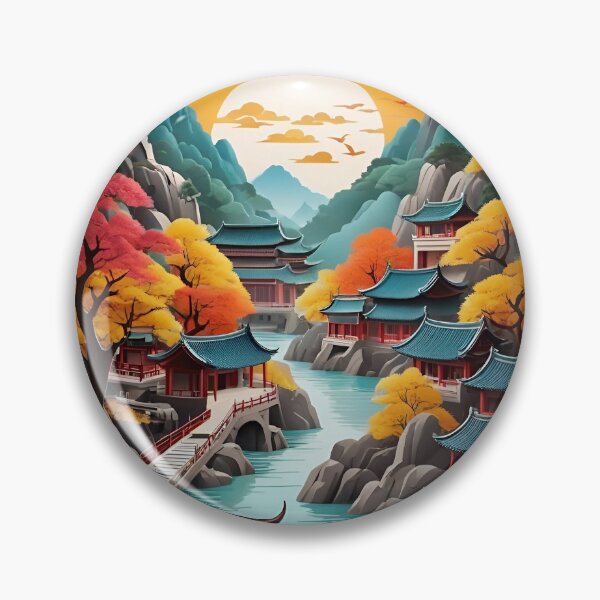 Item preview, Ancient Chinese Town Landscape Scene Digital Art designed and sold by PaintedPixels01.