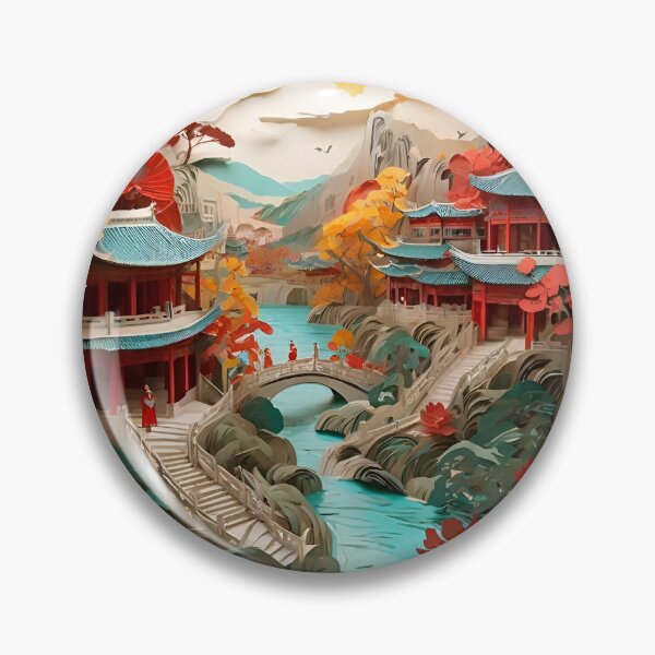 Item preview, Ancient Chinese Town Landscape Scene Paper Cut designed and sold by PaintedPixels01.