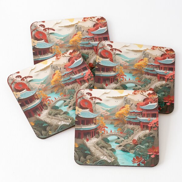 Item preview, Ancient Chinese Town Landscape Scene Paper Cut designed and sold by PaintedPixels01.
