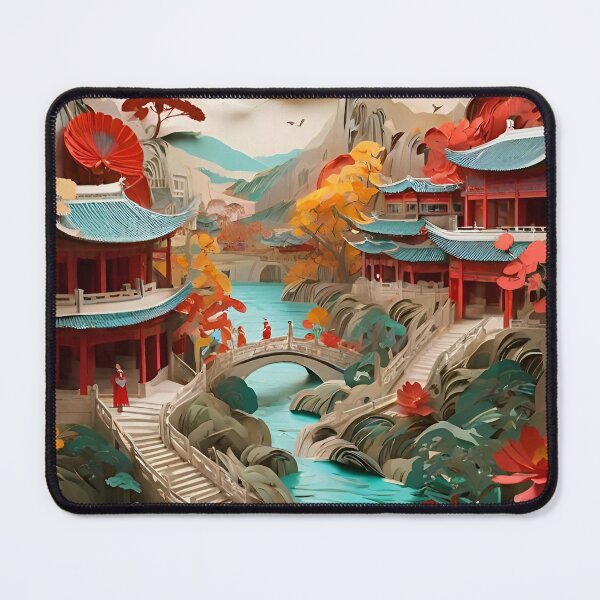 Item preview, Ancient Chinese Town Landscape Scene Paper Cut designed and sold by PaintedPixels01.