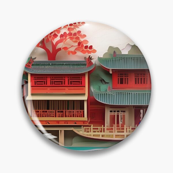 Item preview, Ancient Chinese Town Landscape Scene Paper Cut designed and sold by PaintedPixels01.