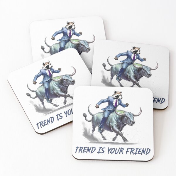 Item preview, The trend is your friend, bullish play, forex, bull market, raccoon riding a bull, success designed and sold by Eamornia.