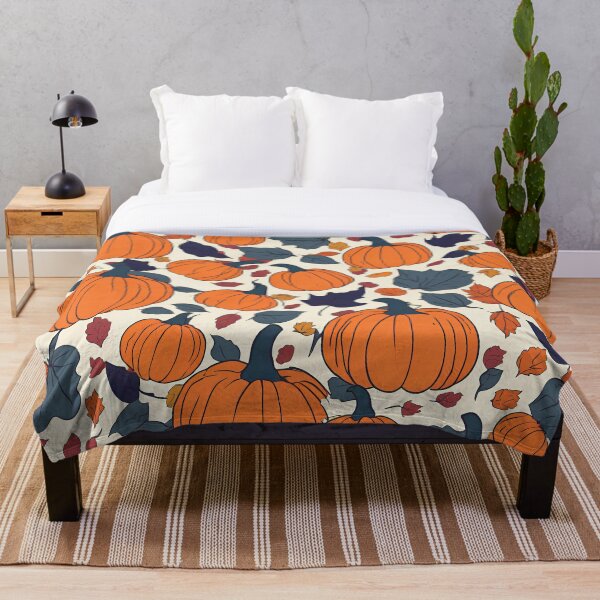 Item preview, Pumpkins and Leaves (Orange Pumpkins Blue Stems) designed and sold by gotitat.