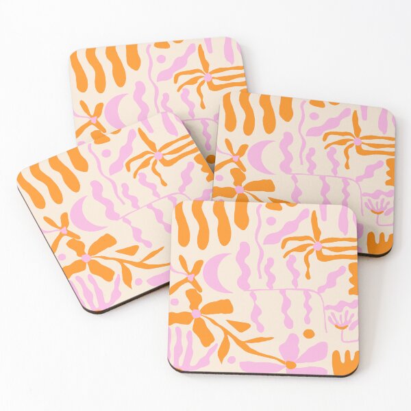 Item preview, 'A Walk in the Garden' Retro Orange and Pink 70's Flower Design Print designed and sold by Venus-in-Virgo.