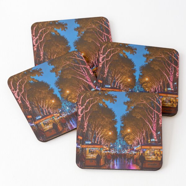 Item preview, Retro Neon-Lit Las Ramblas Barcelona at Dusk#2 designed and sold by Koalangel.