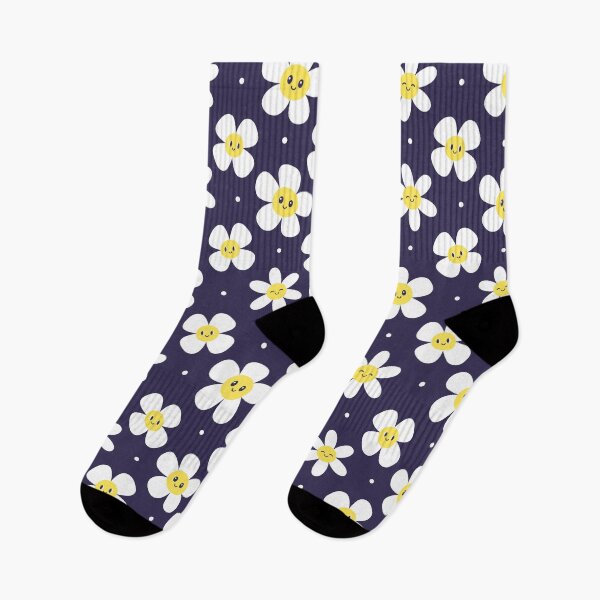 Item preview, pattern with white smiling flowers designed and sold by burbura.