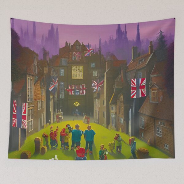 Item preview, 1800s UK Night Gathering with Union Jack Flags designed and sold by GrizzlyCollective.