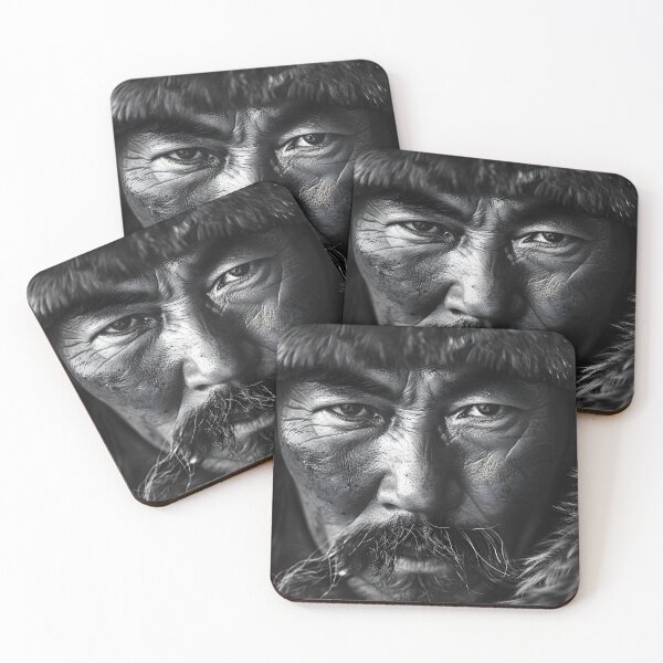 Item preview, Black and white close-up of a Mongolian man designed and sold by Artessie.