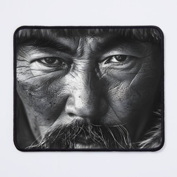 Item preview, Black and white close-up of a Mongolian man designed and sold by Artessie.